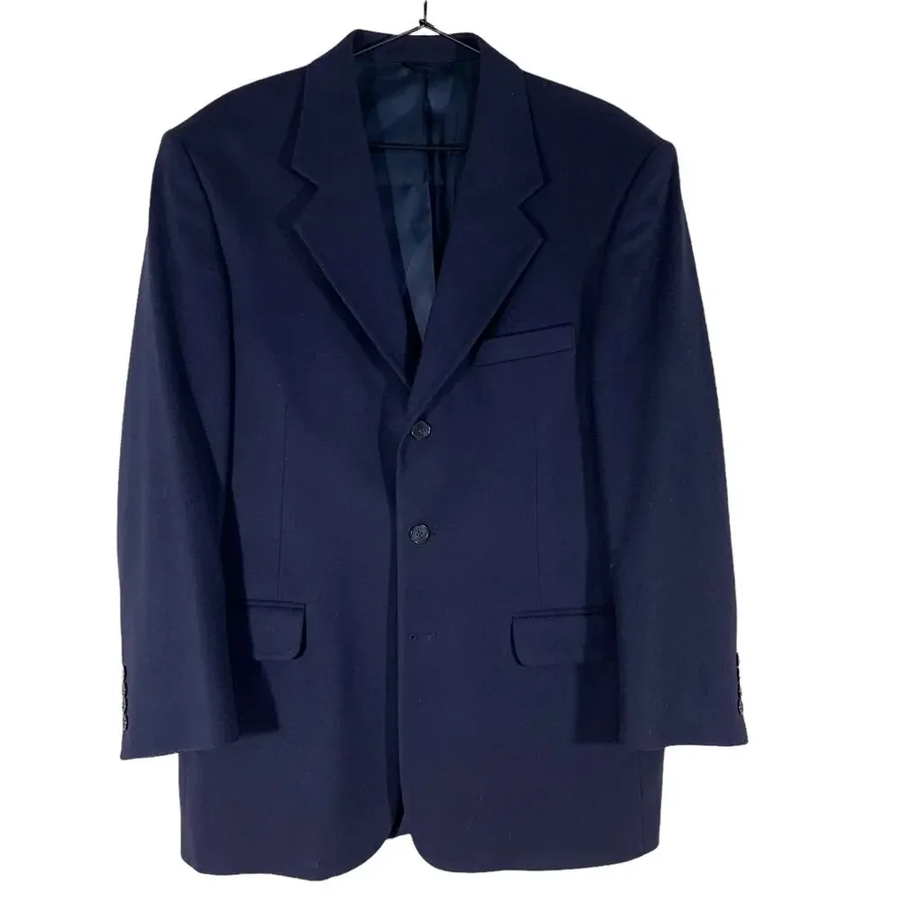 Fioravanti Couture Mens Two Button Suit Jacket Navy Blue Pockets 100% Cashmere M